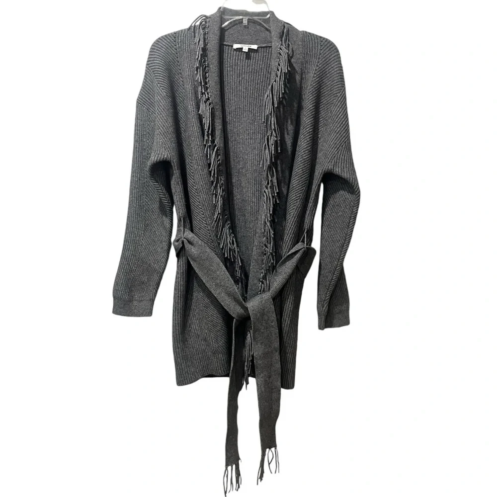 Splendid‎ Womens Gray Size Small Cora Fringe Wrap Jacket Cardigan Sweater Top